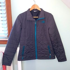 Women’s North Face lightweight coat-small. Charcoal grey and turquoise